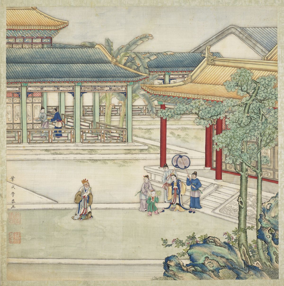 Ye Chengxue, page d’album contenant 12 scènes diverses, XIXe siècle, encre et couleur sur soie, musée du Louvre, Paris. © GrandPalaisRmn (musée du Louvre)/ Mathieu Rabeau
