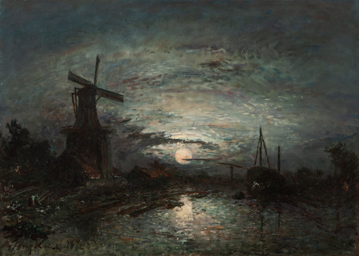 Johan Barthold Jongkind, Moulin au bord d’une rivière, clair de lune, 1872, huile sur toile, 34 x 47 cm. Legs de Jacqueline-François Boejat. © Musée d’Arts de Nantes, 2023