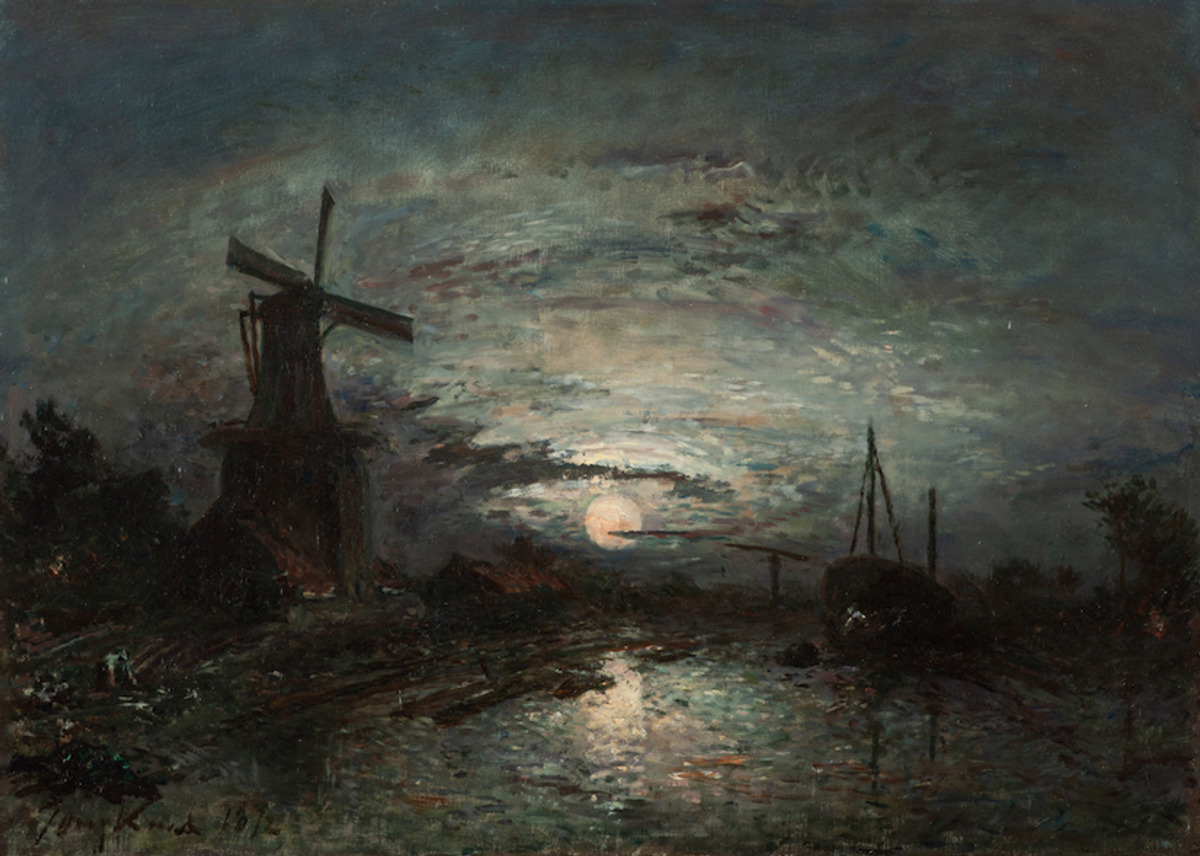 Johan Barthold Jongkind, Moulin au bord d’une rivière, clair de lune, 1872, huile sur toile, 34 x 47 cm. Legs de Jacqueline-François Boejat. © Musée d’Arts de Nantes, 2023