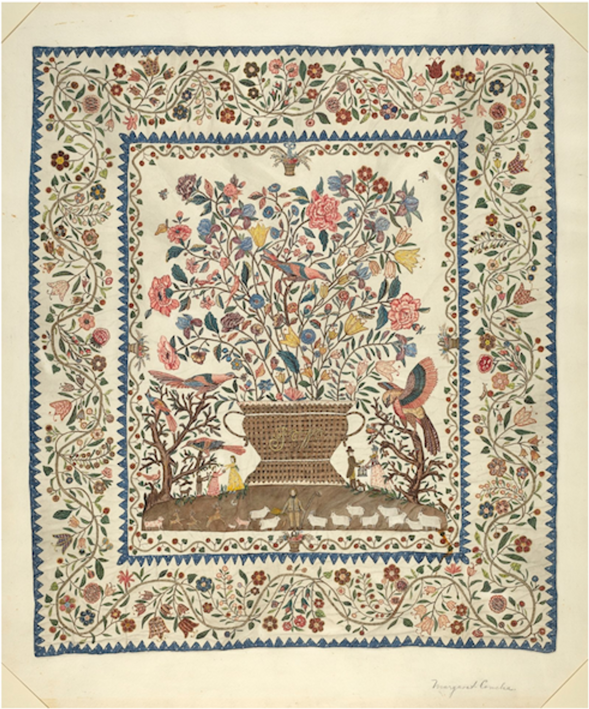 Margaret Concha, Applique and Embroidered Coverlet, 1943, aquarelle, graphite et encre sur papier. Courtesy National Gallery of Art