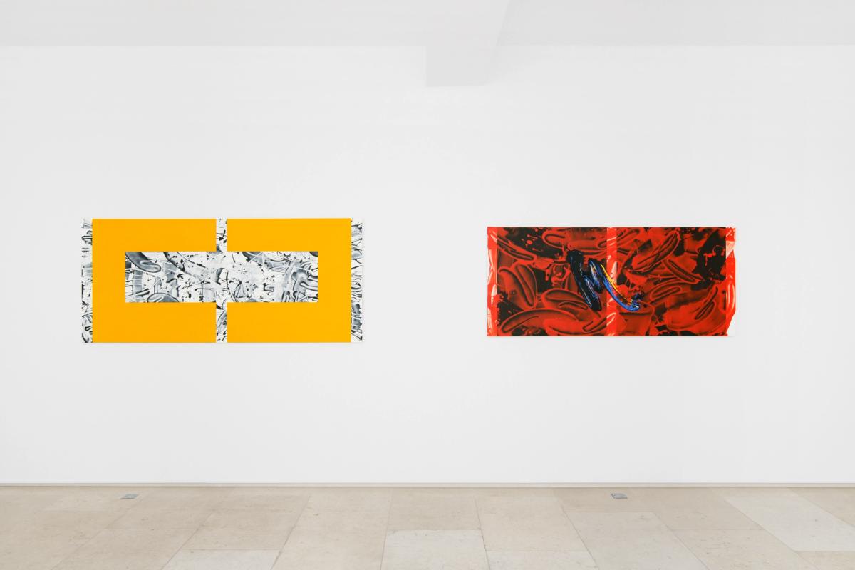 Vue de l’exposition « David Reed : Whirlpool », à la Galerie Nathalie Obadia, Paris. Photo : Aurélien Mole. Courtesy de l’artiste et de la Galerie Nathalie Obadia Paris / Bruxelles