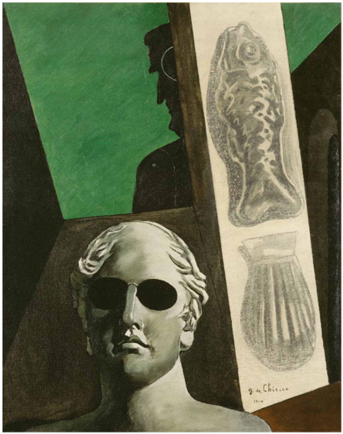 Giorgio De Chirico, Portrait (prémonitoire) de Guillaume Apollinaire, 1914, huile et fusain sur toile, musée national d’Art moderne, Centre Pompidou, Paris. © Centre Pompidou, MNAM-CCI, dist. RMN-Grand Palais/Adam Rzepka