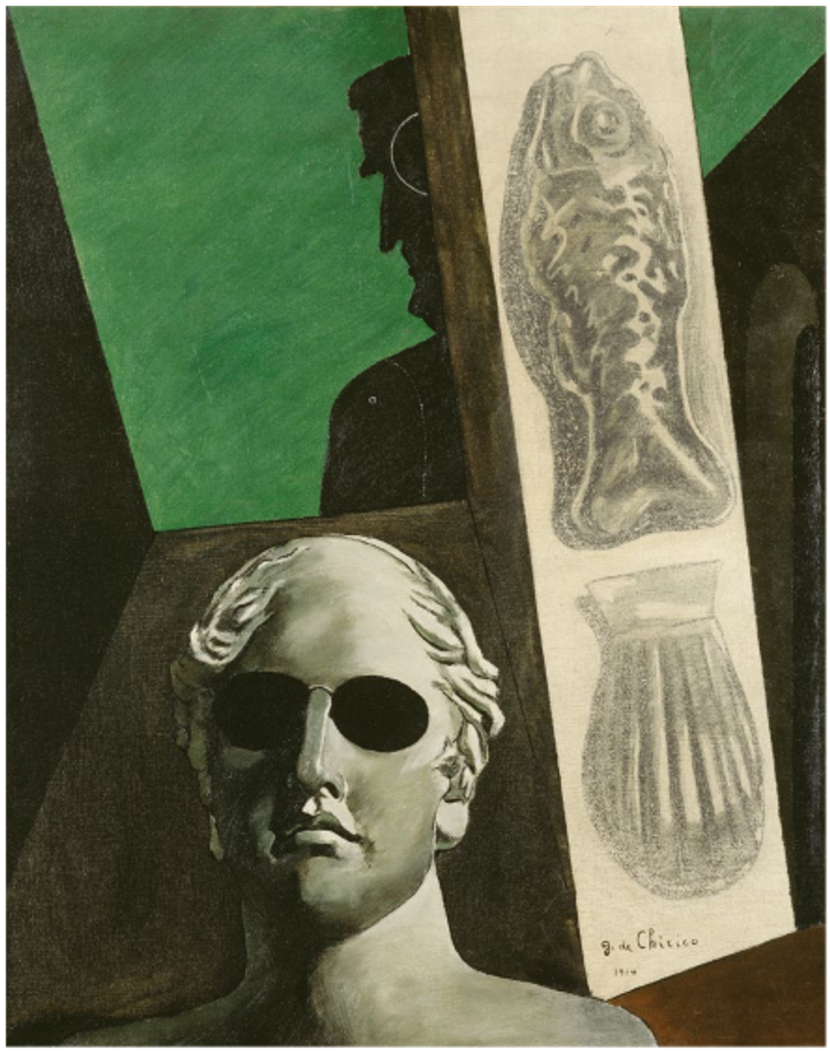 Giorgio De Chirico, Portrait (prémonitoire) de Guillaume Apollinaire, 1914, huile et fusain sur toile, musée national d’Art moderne, Centre Pompidou, Paris. © Centre Pompidou, MNAM-CCI, dist. RMN-Grand Palais/Adam Rzepka