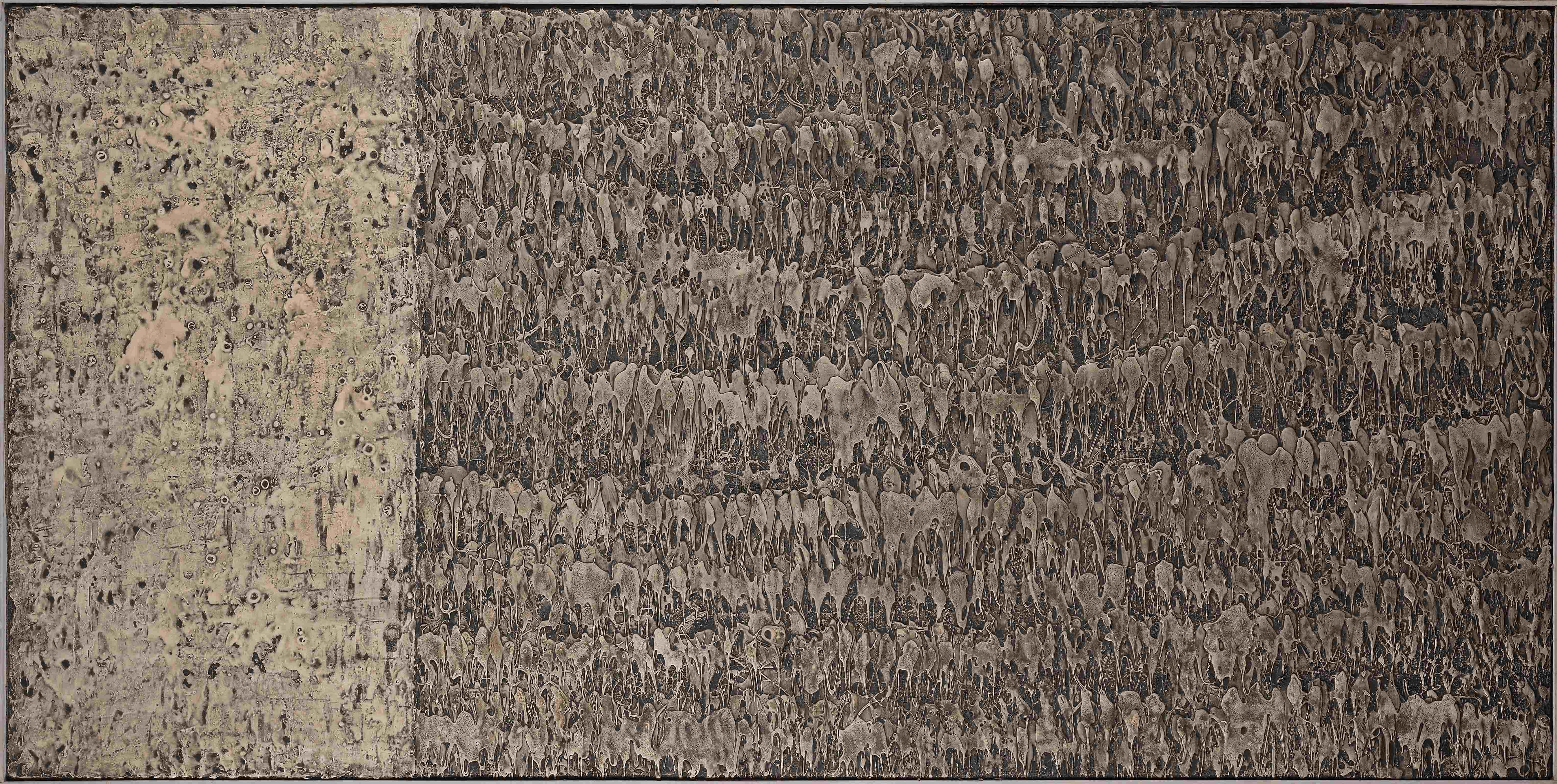 Aiko Miyawaki, Composition, 1961, technique mixte sur toile montée sur panneau, est. 25 000-30 000 euros. Courtesy Ader