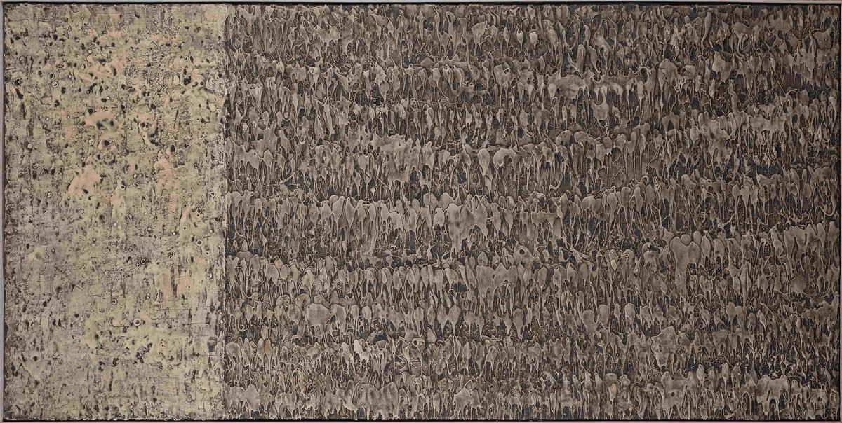 Aiko Miyawaki, Composition, 1961, technique mixte sur toile montée sur panneau, est. 25 000-30 000 euros. Courtesy Ader