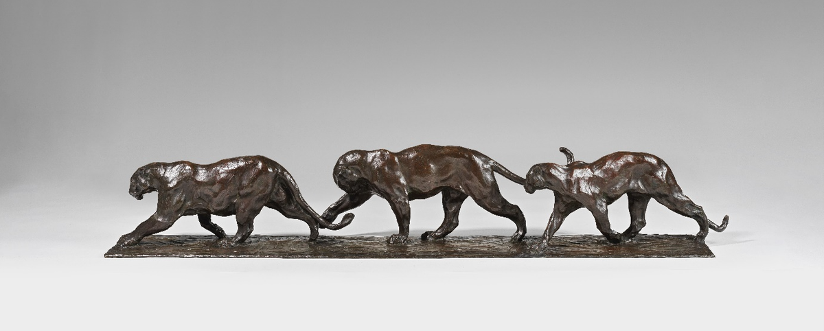 Rembrandt Bugatti, Trois panthères marchant, vers 1905. Photo Bonhams