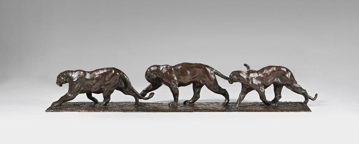 Rembrandt Bugatti, Trois panthères marchant, vers 1905. Photo Bonhams