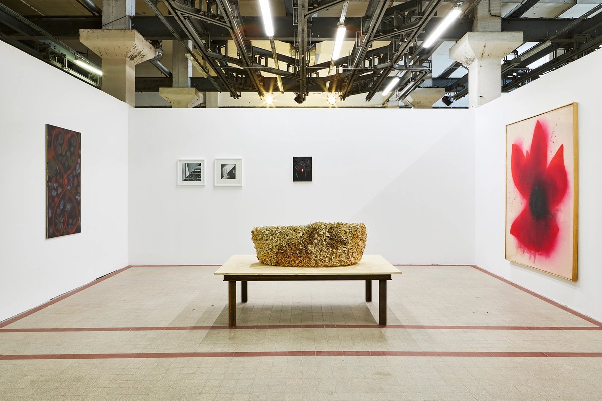 Vue de l'exposition « Power Flower » au 109, avec des œuvres de Srijon Chowdury, Erica Baum, Johan Creten et José-Maria Sicilia. Photo : Jean-Christophe Lett