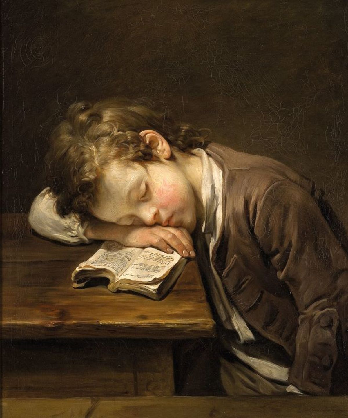 Jean-Baptiste Greuze, Un enfant qui s’est endormi sur son livre, dit Le Petit paresseux, 1755, huile sur toile, musée Fabre, Montpellier. Courtesy du musée Fabre et de Montpellier Méditerranée Métropole
