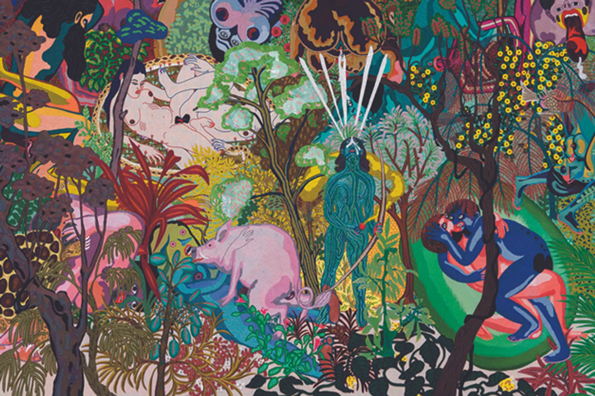 Kismet (2022), œuvre brodée de T. Venkanna, exposée sur le stand de la galerie Maskara à India Art Fair. Abhay Maskara ; courtesy Gallery Maskara