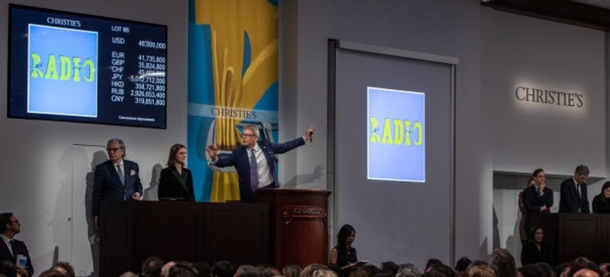Vente de la toile d’Ed Ruscha Hurting the Word Radio#2, chez Christie’s à New York, le 13 novembre 2019. Courtesy Christie’s