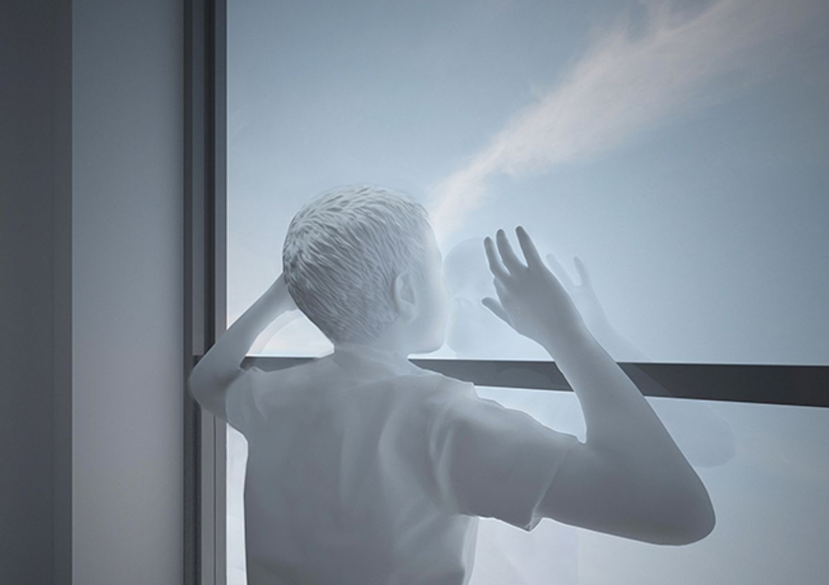 Elmgreen & Dragset, Offline, 2021, bronze, laque, aluminium, bois, Perspex et boîte lumineuse. Visualisation par le Studio Elmgreen & Dragset. Courtesy Massimo De Carlo