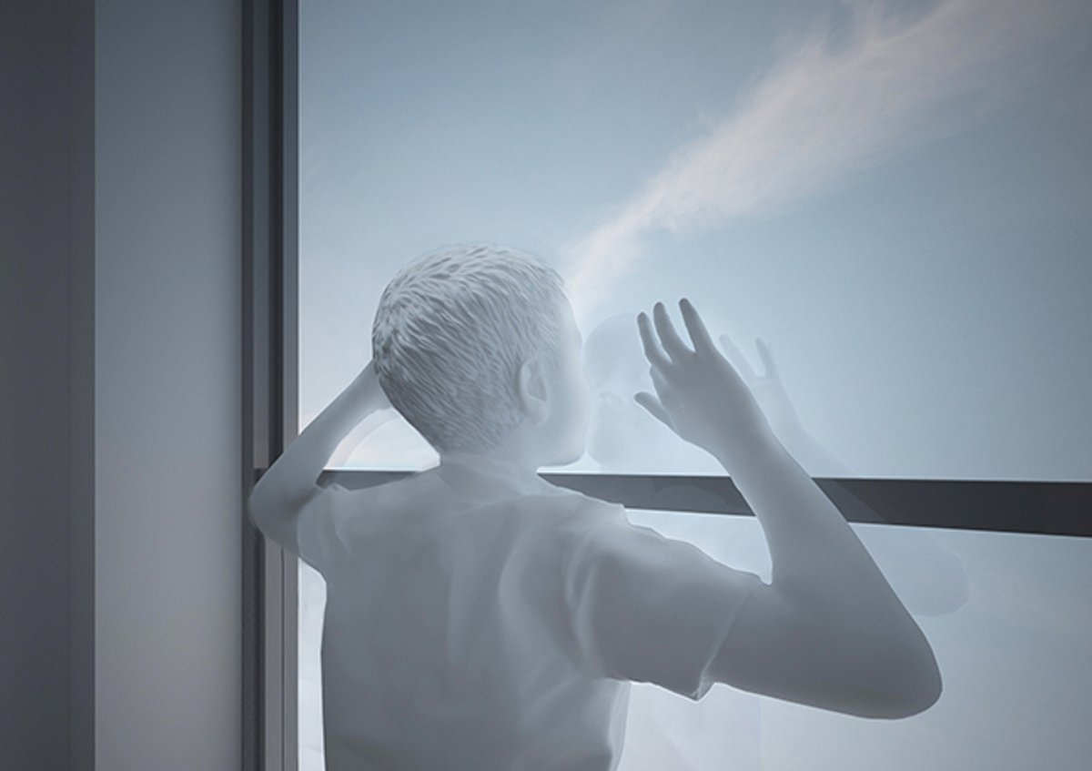 Elmgreen & Dragset, Offline, 2021, bronze, laque, aluminium, bois, Perspex et boîte lumineuse. Visualisation par le Studio Elmgreen & Dragset. Courtesy Massimo De Carlo