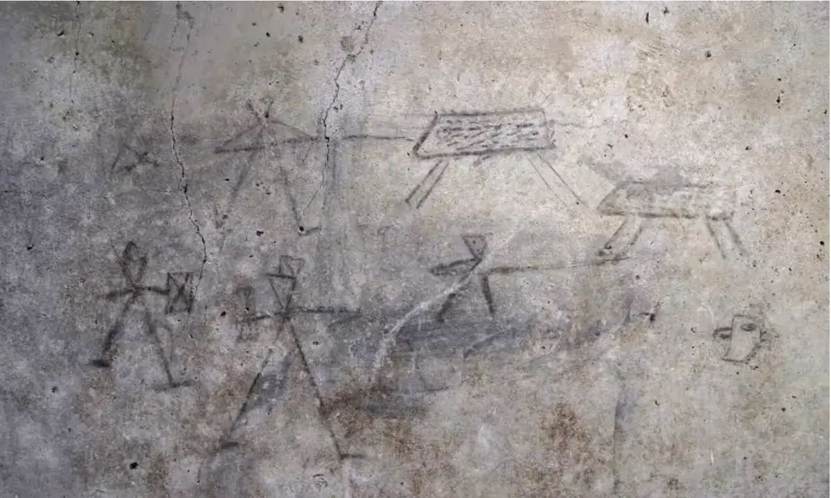 Les dessins récemment découverts représentant des gladiateurs auraient été réalisés par des enfants. Photo : Parco Archeologico Pompei