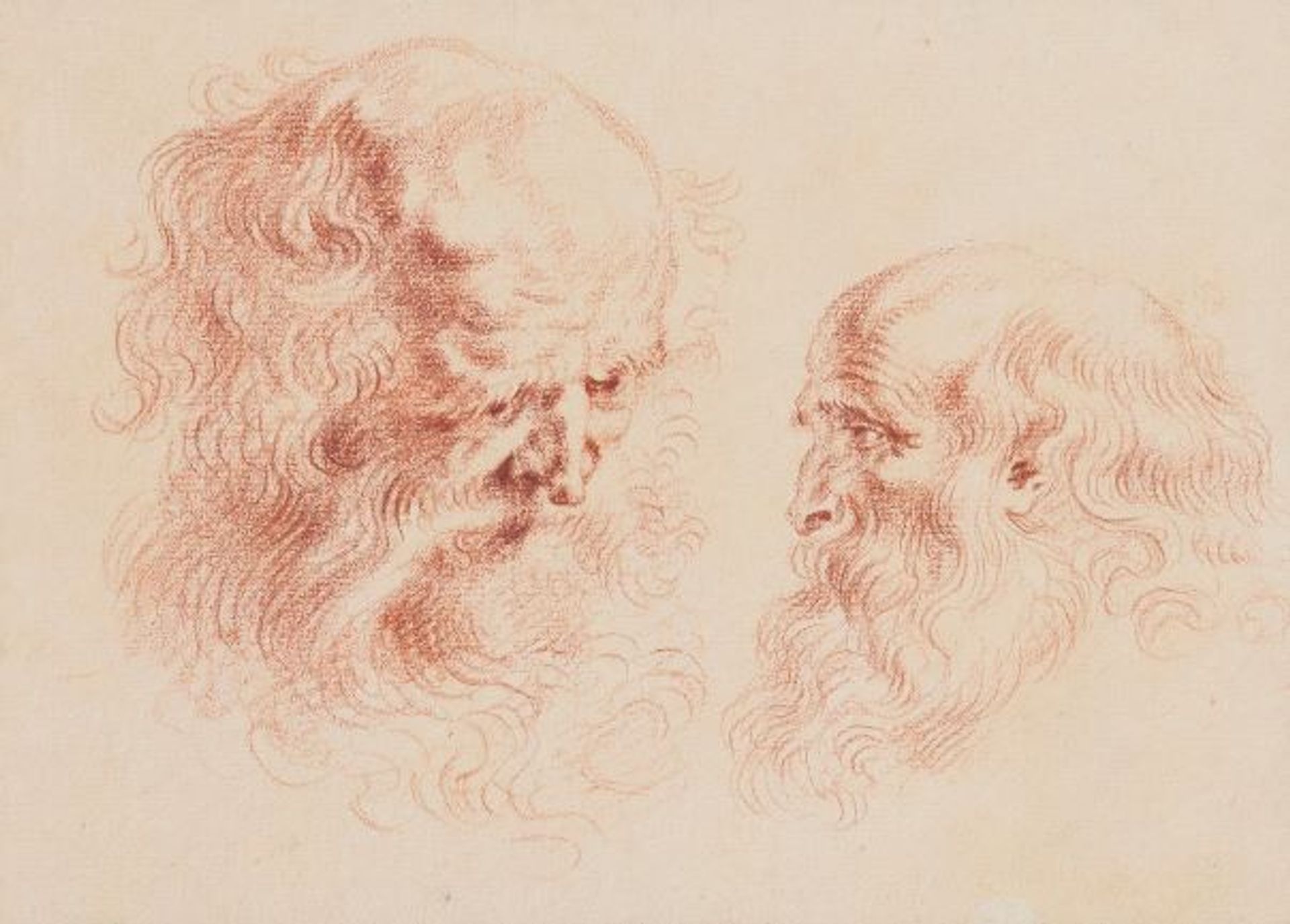 Antoine Watteau, Deux têtes de vieillard (d’après Rubens), vers 1714, sanguine brûlée, est. 20000 à 30000 euros. © Ader