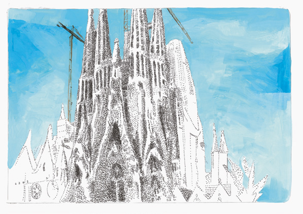 Marc Desgrandchamps, Barcelona, La Sagrada Família, 2018, encre et gouache sur papier. © Marc Desgrandchamps. Courtesy Galerie Lelong & Co