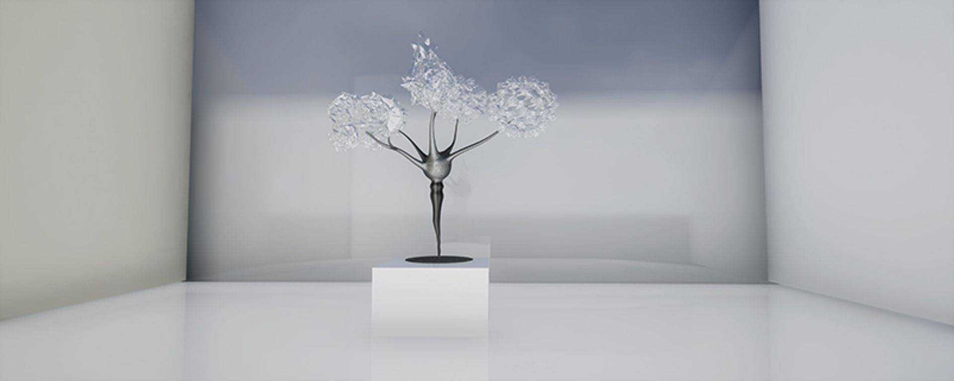 Marion Roche, simulation pour le projet Je viens de te voir en rêve, verre, métal, résine polymère électroactive, 65 x 50 x 80 cm. © l'artiste