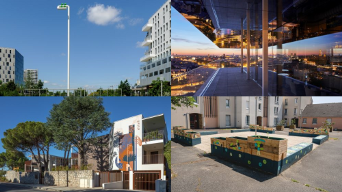 De gauche à droite et de haut en bas:
Lang et Baumann, Beautiful view, Bouygues Immobilier, Nanterre. © Grégoire Crétinon
Ólafur Elíasson et Sebastian Behmann, The Seeing City, Emerige, Paris 4. © Studio Other Spaces – Ólafur Elíasson et Sebastian Behmann. Photo : Jérémie Léon
Clara Langelez et Noon, Monolithe et Vibrations, Vestia Promotions, Montpellier. © Julien Thomazo
Cécile Jaillard, La Nature et les jardins. © Adagp, Paris 2023