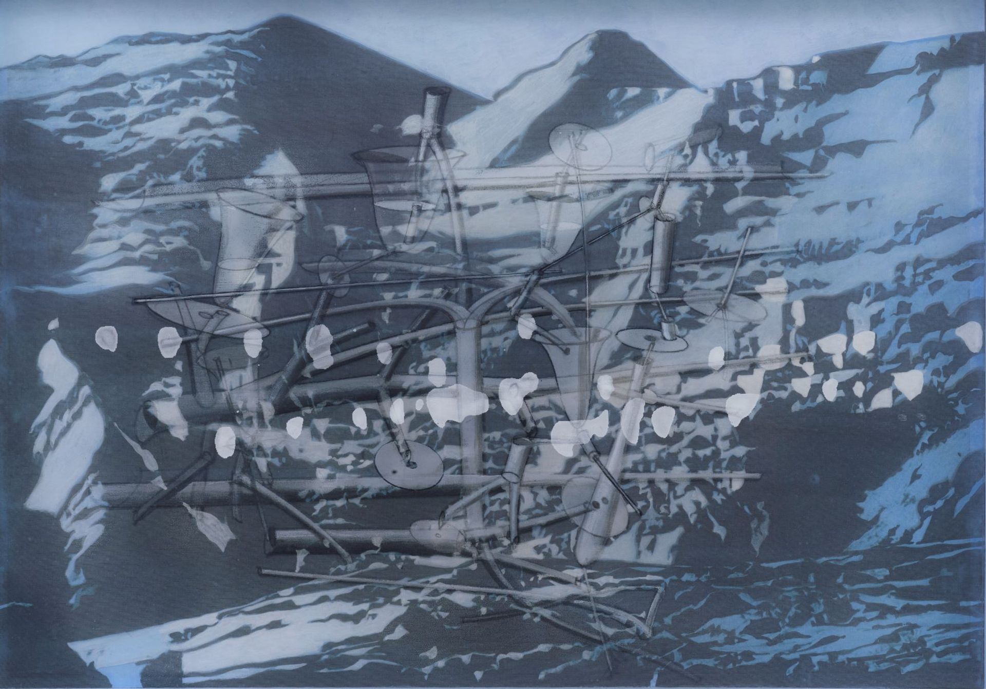 Bernard Moninot, Prémonition de l’avalanche no 3, 2019, graphite et acrylique sur papier marouflé sur bois et toile de soie polyester. © Bernard Moninot