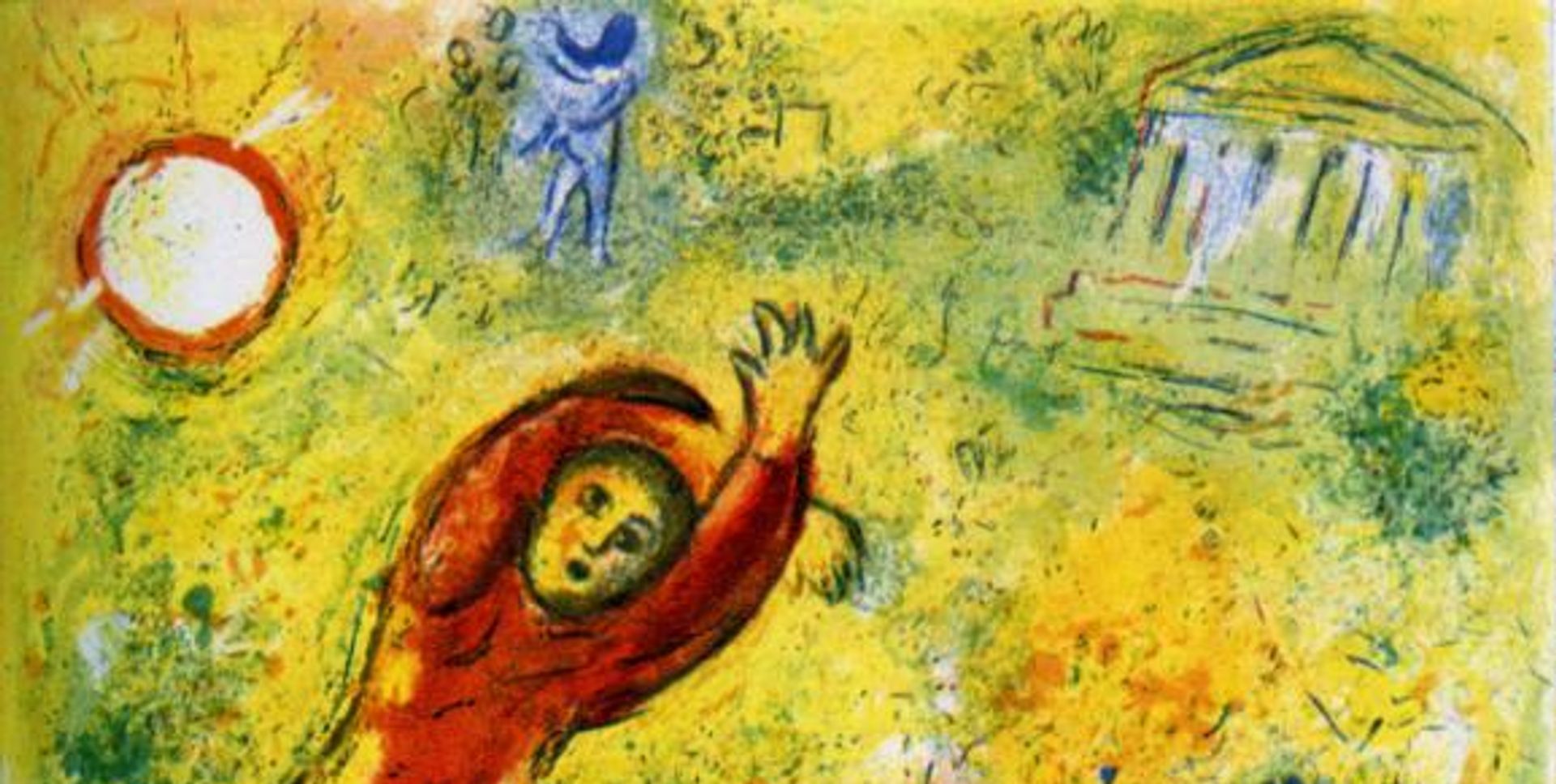 Marc Chagall, Les Fleurs saccagées, illustration pour le livre Daphnis et Chloé, 1961, lithographie. © ADAGP, Paris, 2019. © Photo : RMN-Grand Palais (musée Marc Chagall)