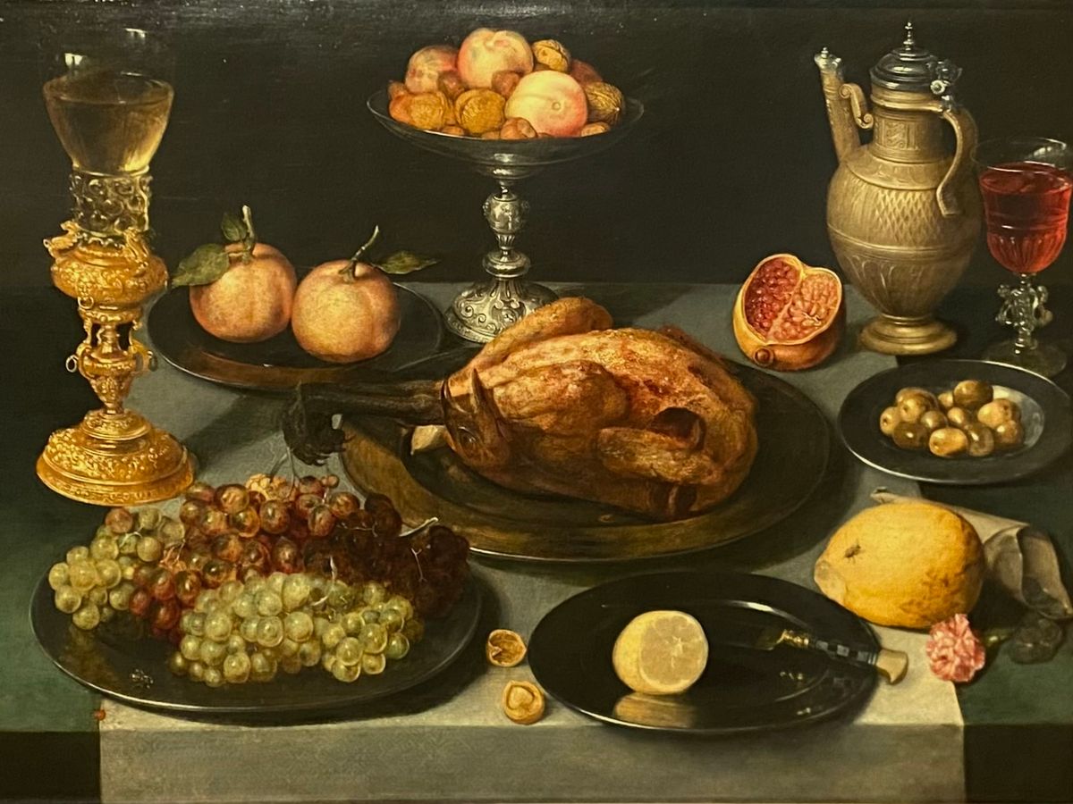 Peter Binoit (Cologne, actuelle Allemagne, ? - Hanau, actuelle Allemagne, 1632), Mets, fruits et verre sur une table, huile sur panneau, années 1620 ?. © Musée du Louvre, Photo : Charles Gaucher