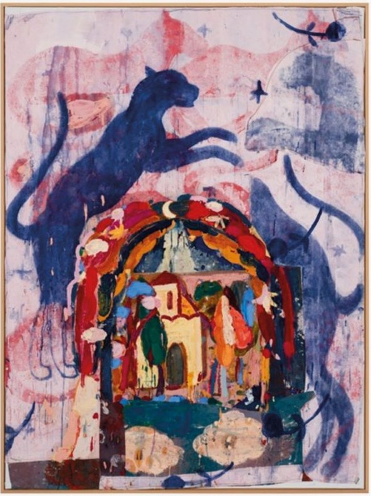 Gommaar Gilliams, That House in my Pocket, 2024, huile, bâton d’huile et acrylique sur tissus peints et cousus. Courtesy de l’artiste et de la galerie Pron. Photo Joost Joossen