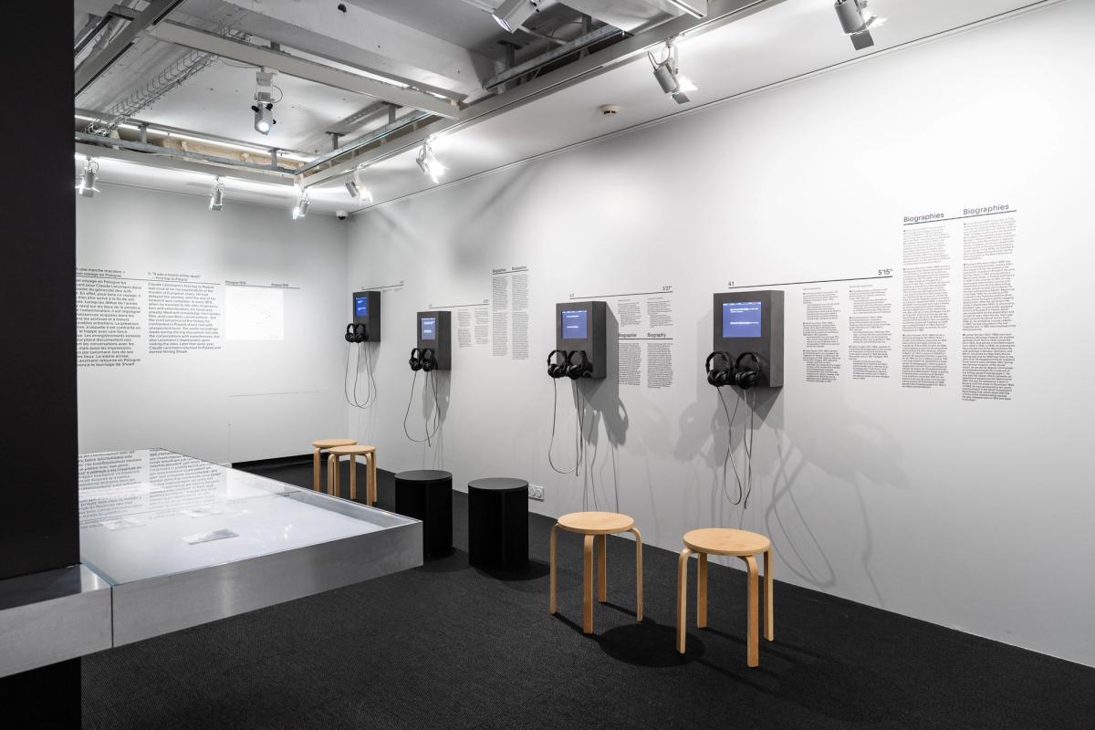Vue de l'exposition « Shoah de Claude Lanzmann, les enregistrements inédits » au Mémorial de la Shoah à Paris. © Mémorial de la Shoah / photo : Yonathan Kellerman