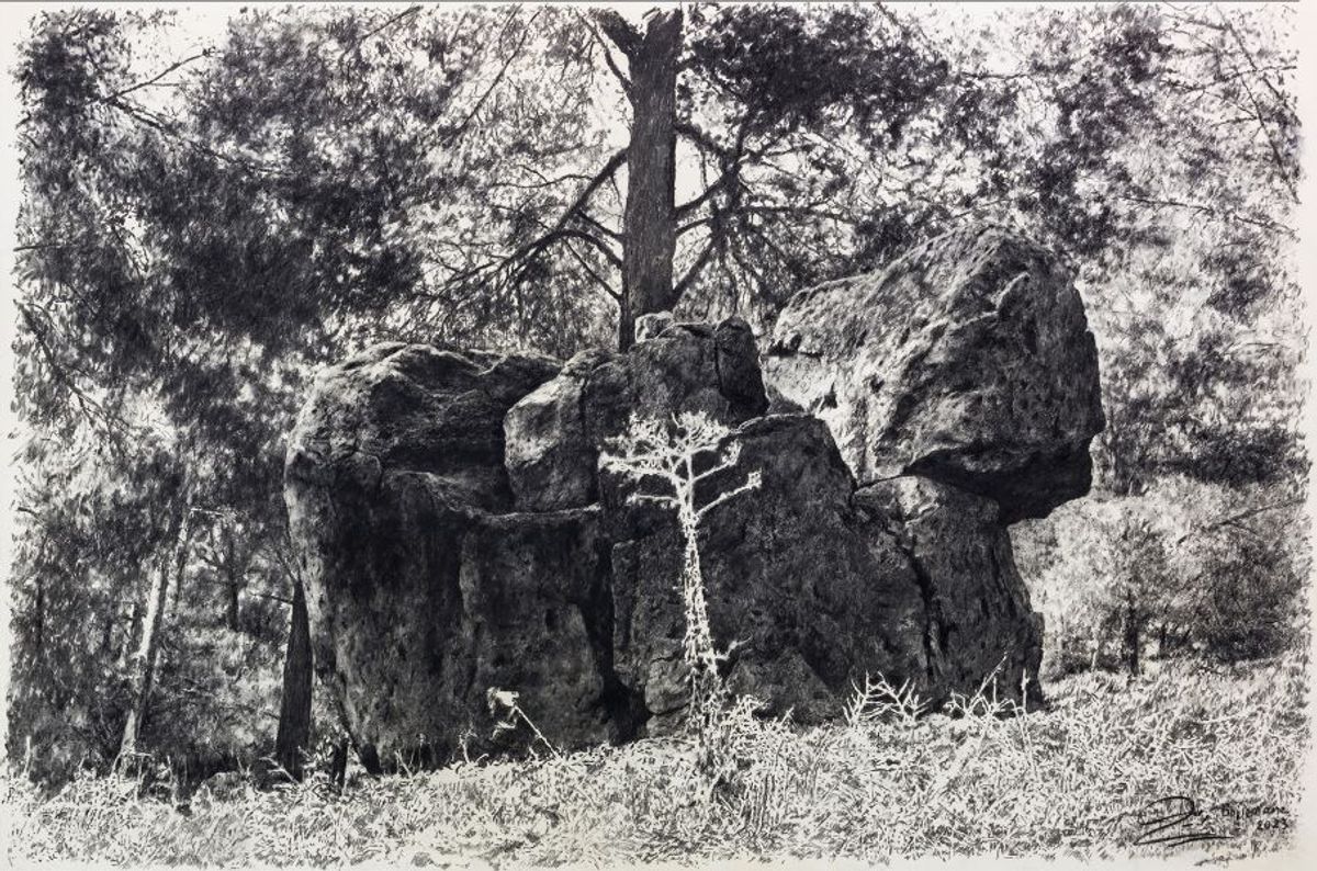 Abdelkébir Rabi’, Marquage 5, 2013, fusain sur papier marouflé sur toile.
© Abdelkébir Rabi’