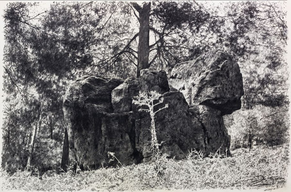 Abdelkébir Rabi’, Marquage 5, 2013, fusain sur papier marouflé sur toile.
© Abdelkébir Rabi’