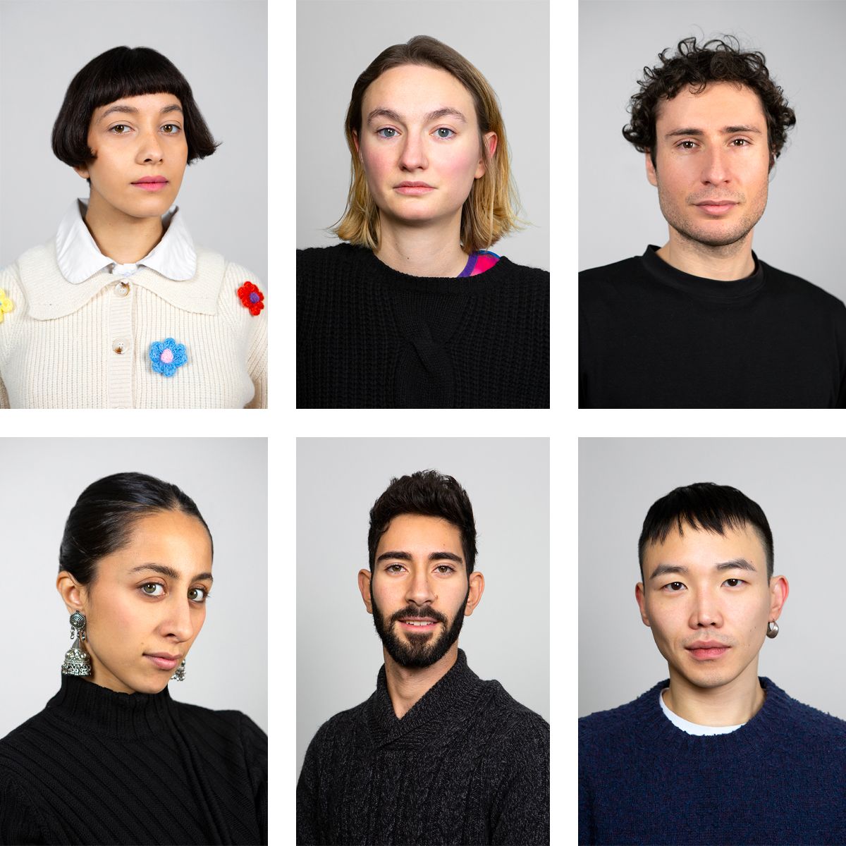 Photos lauréats du programme "Mennour Emergence", Lucie Antoinette, Joséphine Berthou, Thibault Hiss, Nina Jayasuriya, Nicolas Kyrillou et Sehyoung Lee. © Archives Mennour