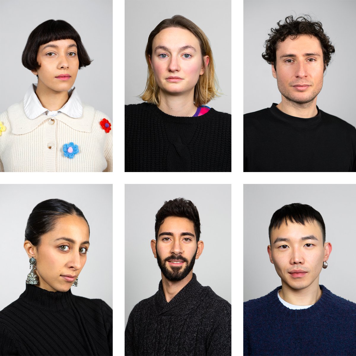 Photos lauréats du programme "Mennour Emergence", Lucie Antoinette, Joséphine Berthou, Thibault Hiss, Nina Jayasuriya, Nicolas Kyrillou et Sehyoung Lee. © Archives Mennour