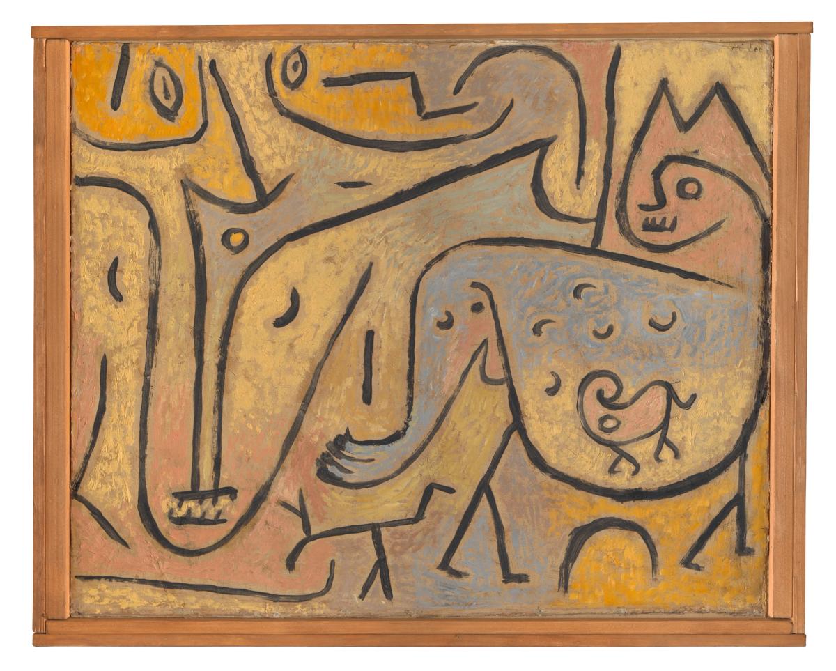 Paul Klee, Tiere begegnen sich [Des animaux se rencontrent], 1938, huile et couleur à la colle sur carton sur contreplaqué, collection particulière en dépôt au Zentrum Paul Klee, Berne. © Zentrum Paul Klee, Berne