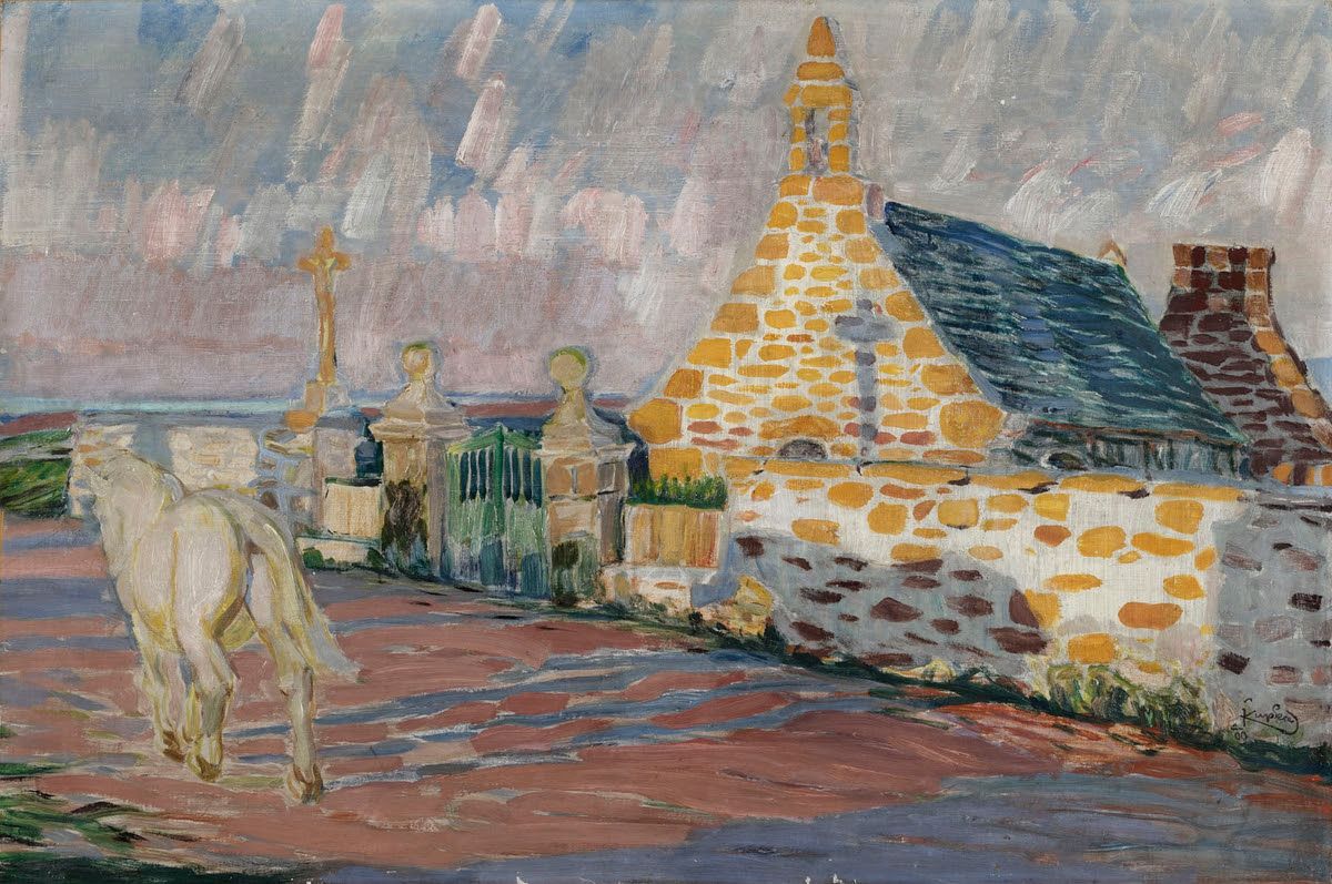 František Kupka, Le cheval blanc, la chapelle Sainte-Anne devant la mer, Trégastel, 1909, huile sur toile, 54,5 x 81,5 cm. Signée et datée. Courtesy Rennes Enchères