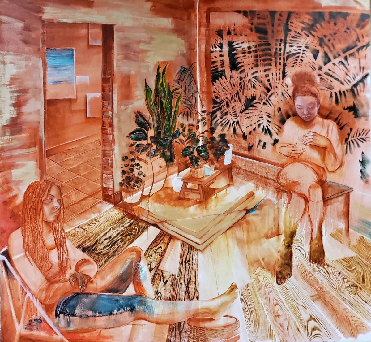 Johanna Mirabel, Living Room n°14, 2022, huile sur toile, 205 x 220 cm. Courtesy de l'artiste
