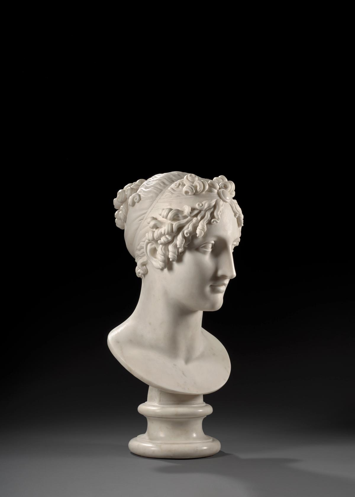 Antonio Canova, Tête de Calliope ou Portrait présumé de Marie-Louise de Habsbourg, impératrice des Français en Calliope, vers 1812, marbre, H. 56 cm. Courtesy Artcurial