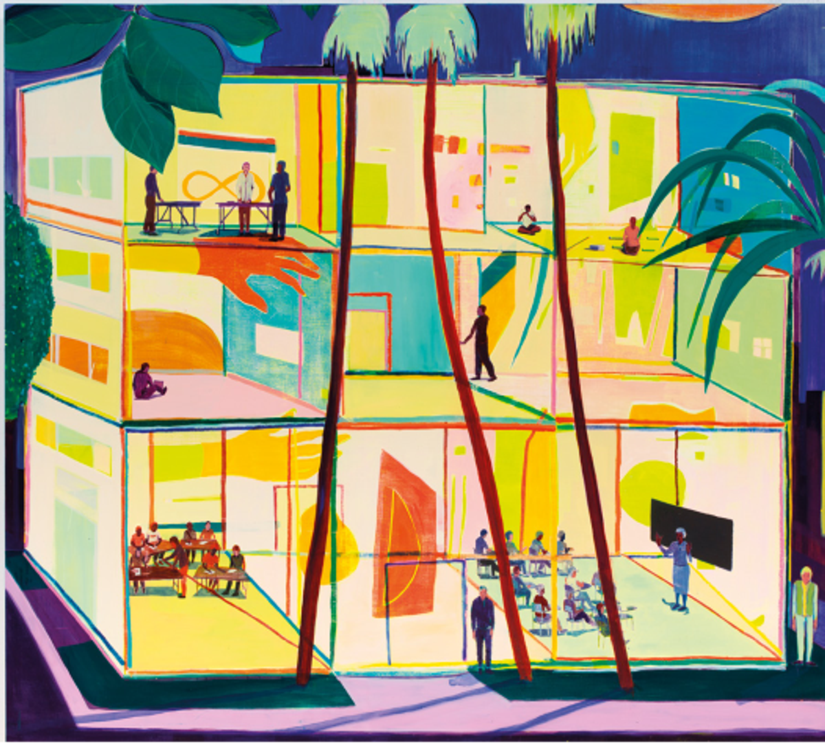 Jules de Balincourt, They Each Had Their Lesson, 2020, huile sur panneau.
© Jules de Balincourt, courtesy galerie Thaddaeus Ropac, Londres/Paris/Salzbourg. Photo Jason Mandella