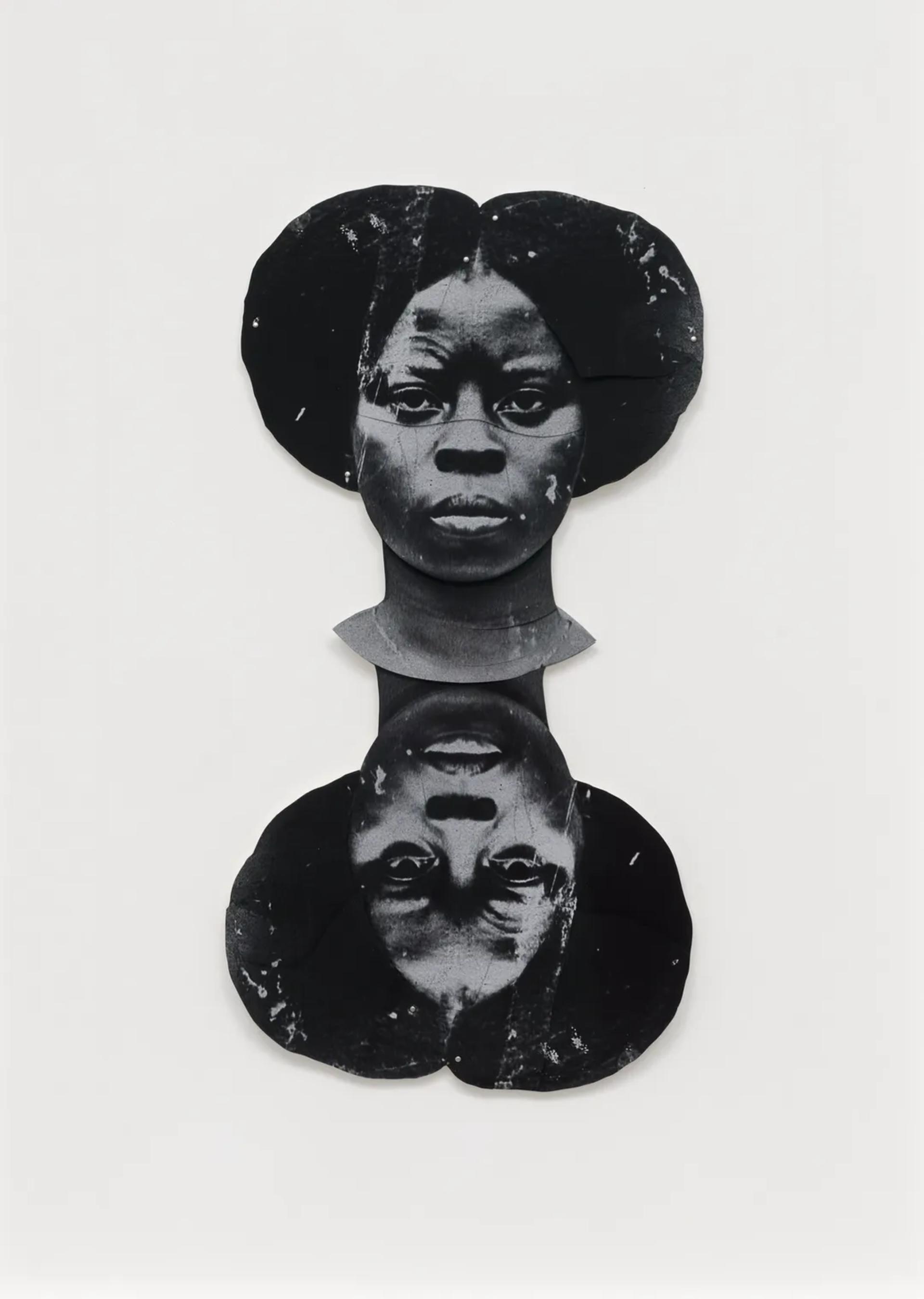 Frida Orupabo. Deux têtes, collage avec attaches parisiennes, 2022. Avec l’aimable autorisation de l’artiste / Galerie Nordenhake.