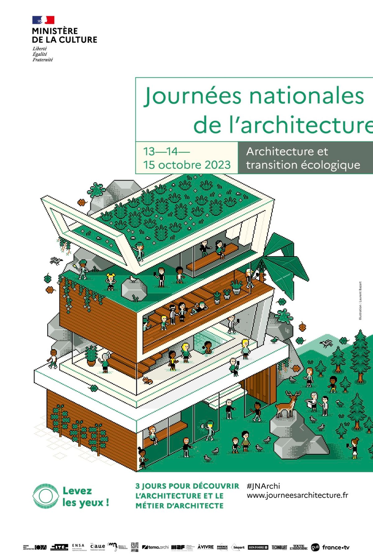 Affiche des Journées nationales de l'architecture 2023. Illustration Laurent Bazart