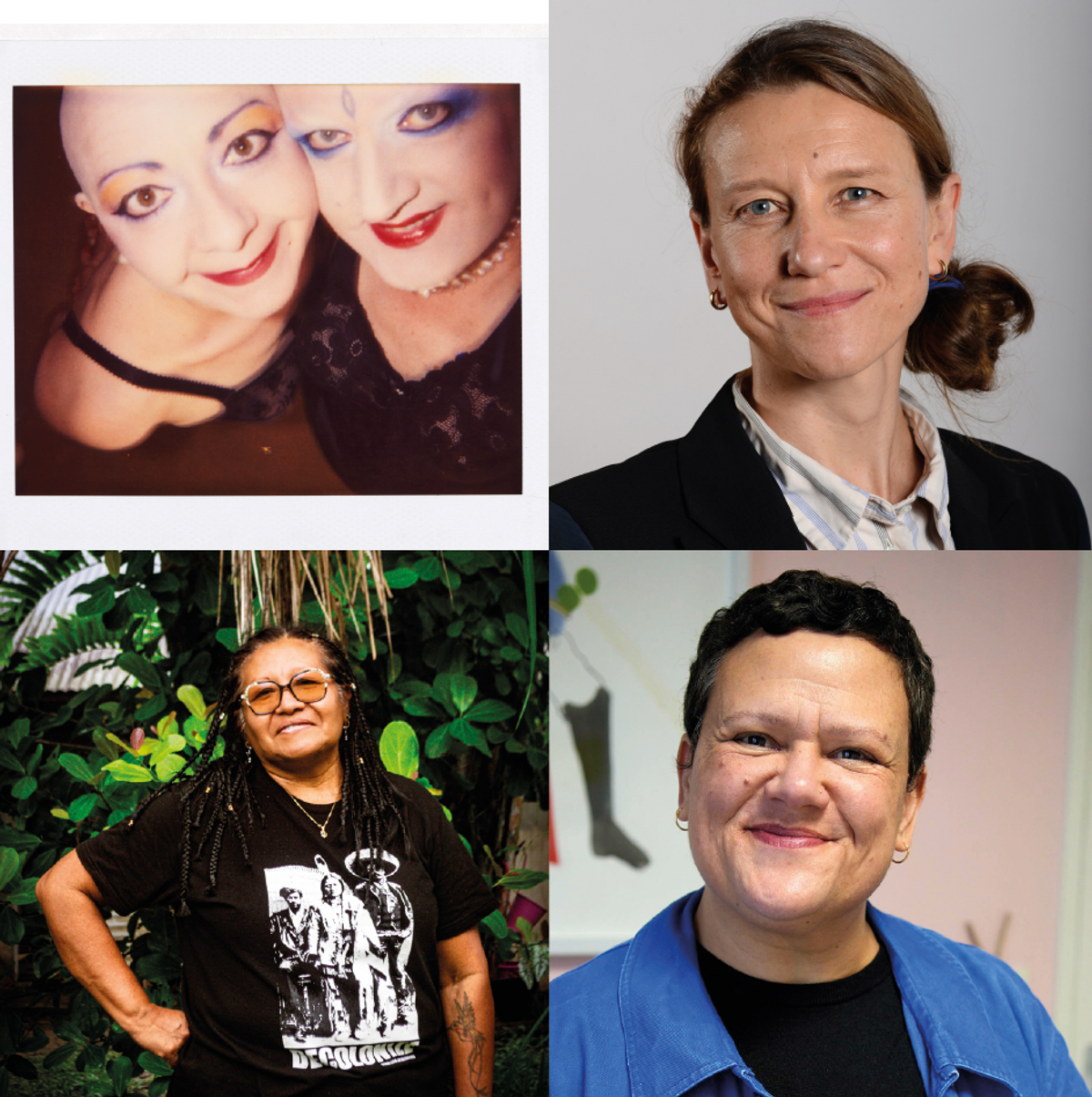 De gauche à droite, de haut en bas :
EVA & ADELE, AUTOPOLAROID, 2.3.2003, Paris. © EVA & ADELE - VG Bildkunst, Bonn
Kristina Solomoukha. © Béryl Libault
Ti'iwan Couchili près de son atelier, décembre 2014. © Paul-Aimé William
Gabrielle Manglou. © Alix Frégier