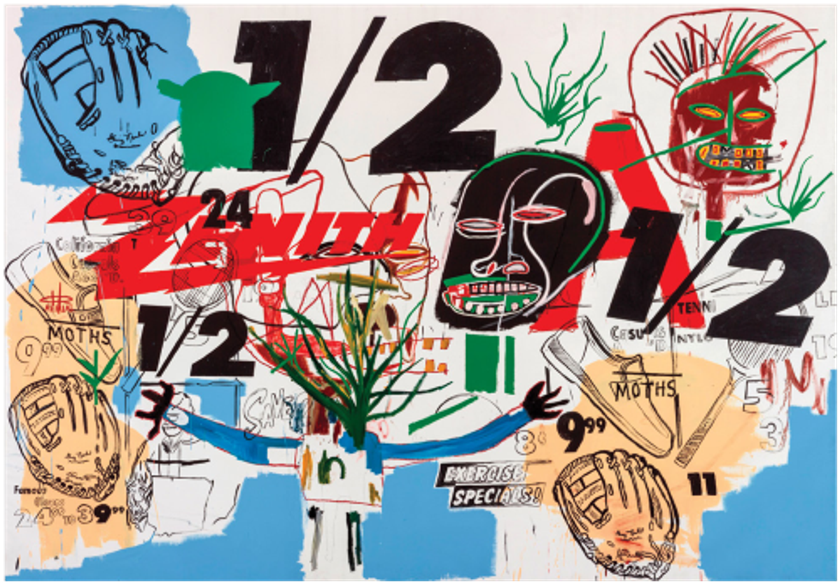Andy Warhol et Jean-Michel Basquiat, Untitled, 1984, acrylique, encre sérigraphique et bâton d’huile sur toile, est. 15-20 millions de dollars (12,8-17,1 millions d’euros). © Sotheby’s
