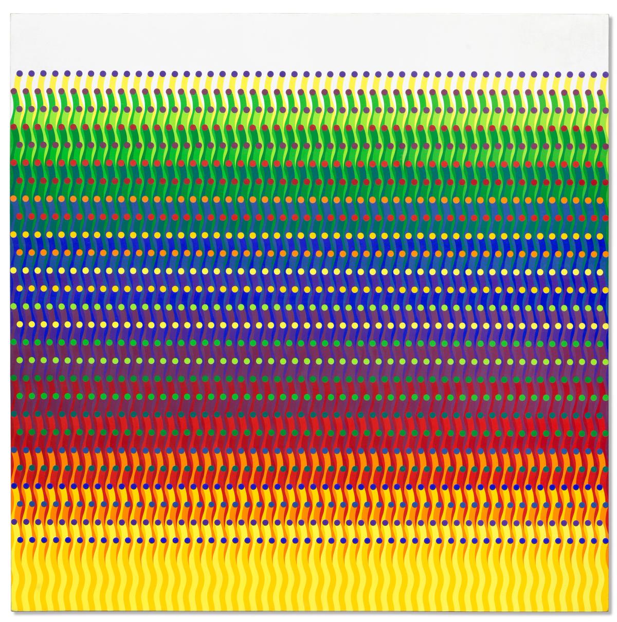 Julio Le Parc, Volume Virtuel, 1974, huile sur toile, 199,7 x 200 cm.
Estimé 50 000-70 000 euros. © Christie’s