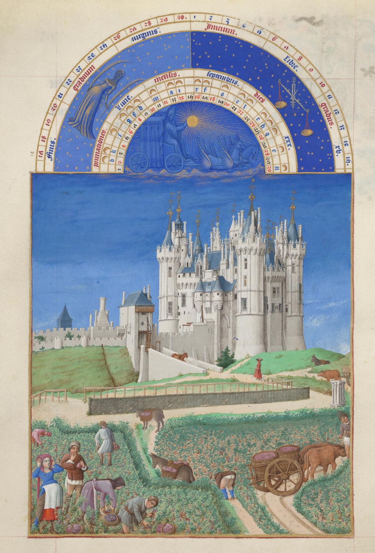 Une page enluminée du manuscrit Les Très Riches Heures du Duc de Berry. Copyright RMN-Grand Palais, Domaine de Chantilly, Michel Urtado