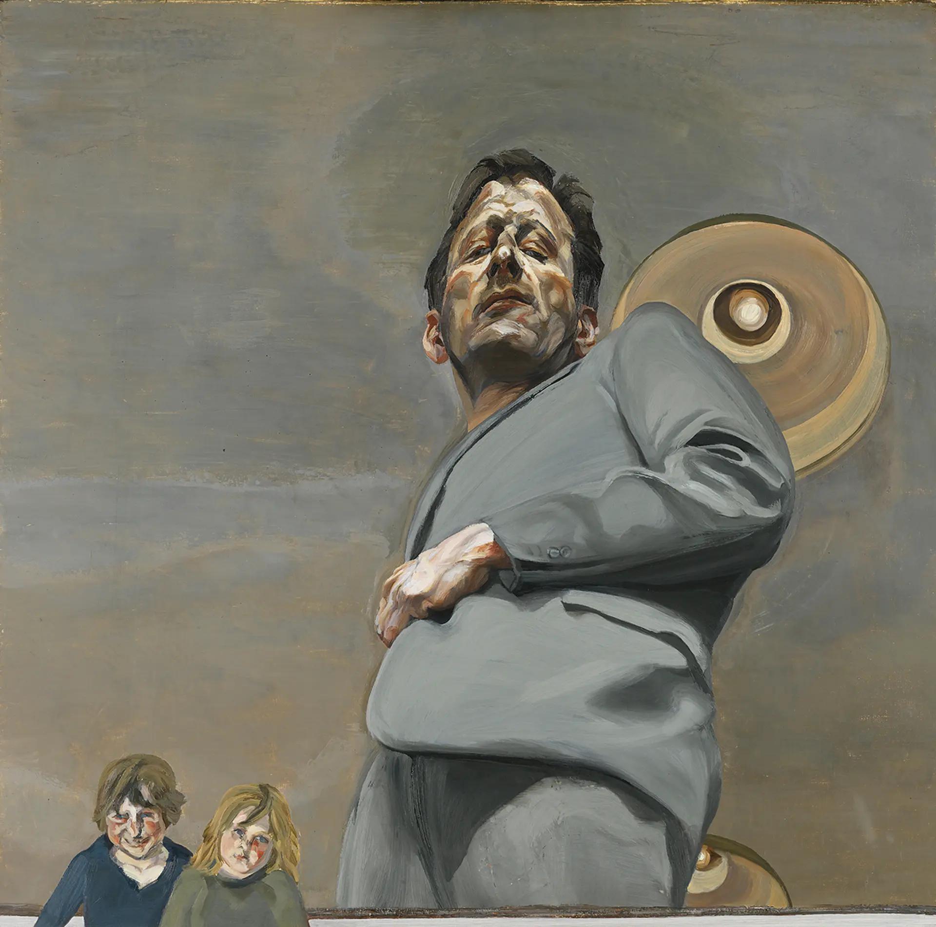Lucian Freud, Reflection with Two Children (Self-portrait) (1965), l'une des peintures exposées à la National Gallery, à Londres. © The Lucian Freud Archive. Photo : Museo Nacional Thyssen-Bornemisza, Madrid