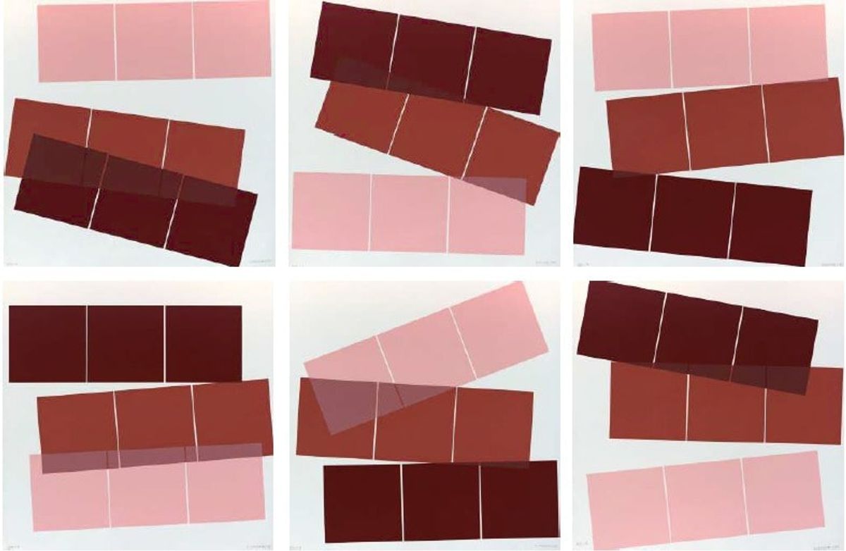 Vera Molnàr, 3 triades 3 couleurs, 1995, série de 6 estampes, 50 × 50 cm, no3 ⁄ Paris. Courtesy de l'artiste et bibliothèque de l'Institut national d’histoire de l’art