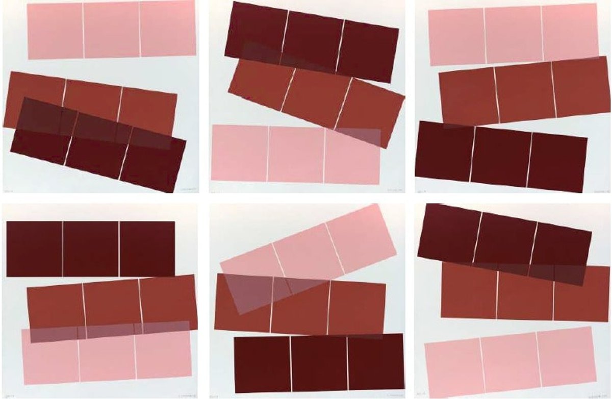 Vera Molnàr, 3 triades 3 couleurs, 1995, série de 6 estampes, 50 × 50 cm, no3 ⁄ Paris. Courtesy de l'artiste et bibliothèque de l'Institut national d’histoire de l’art