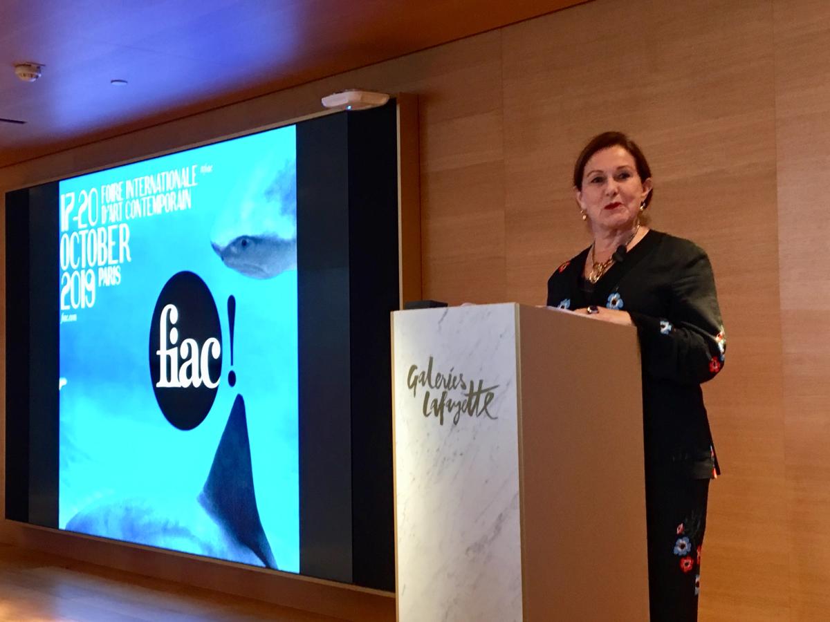 Jennifer Flay, directrice de la FIAC, lors de la présentation le 11 juillet de l'édition 2019 aux Galeries Lafayette, à Paris. Photo : Stéphane Renault