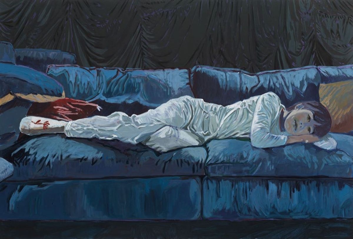 Claire Tabouret, Self-Portrait Under the Moon-light, 2025, acrylique sur toile.
Courtesy de l’artiste et de Perrotin. Photo Marten Elder