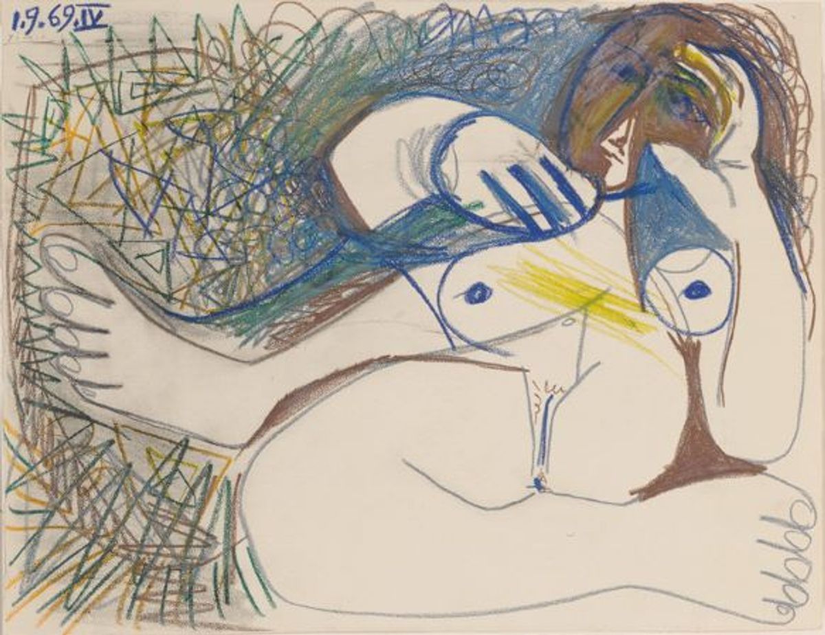 Pablo Picasso, Nu couché, 1969, crayon, fusain et pastel sur papier.
© Succession Picasso/Galerie von Vertes