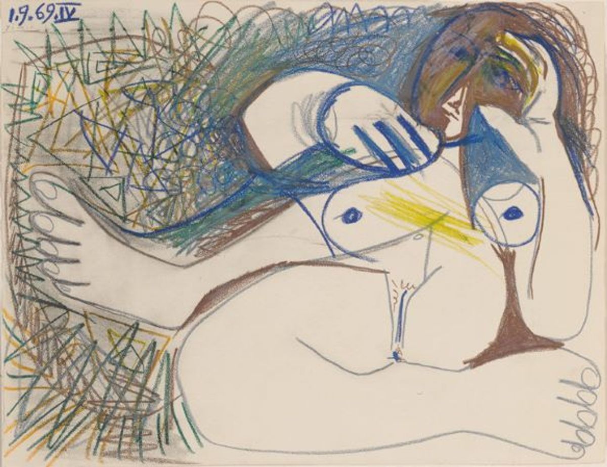 Pablo Picasso, Nu couché, 1969, crayon, fusain et pastel sur papier. 

© Succession Picasso/Galerie von Vertes