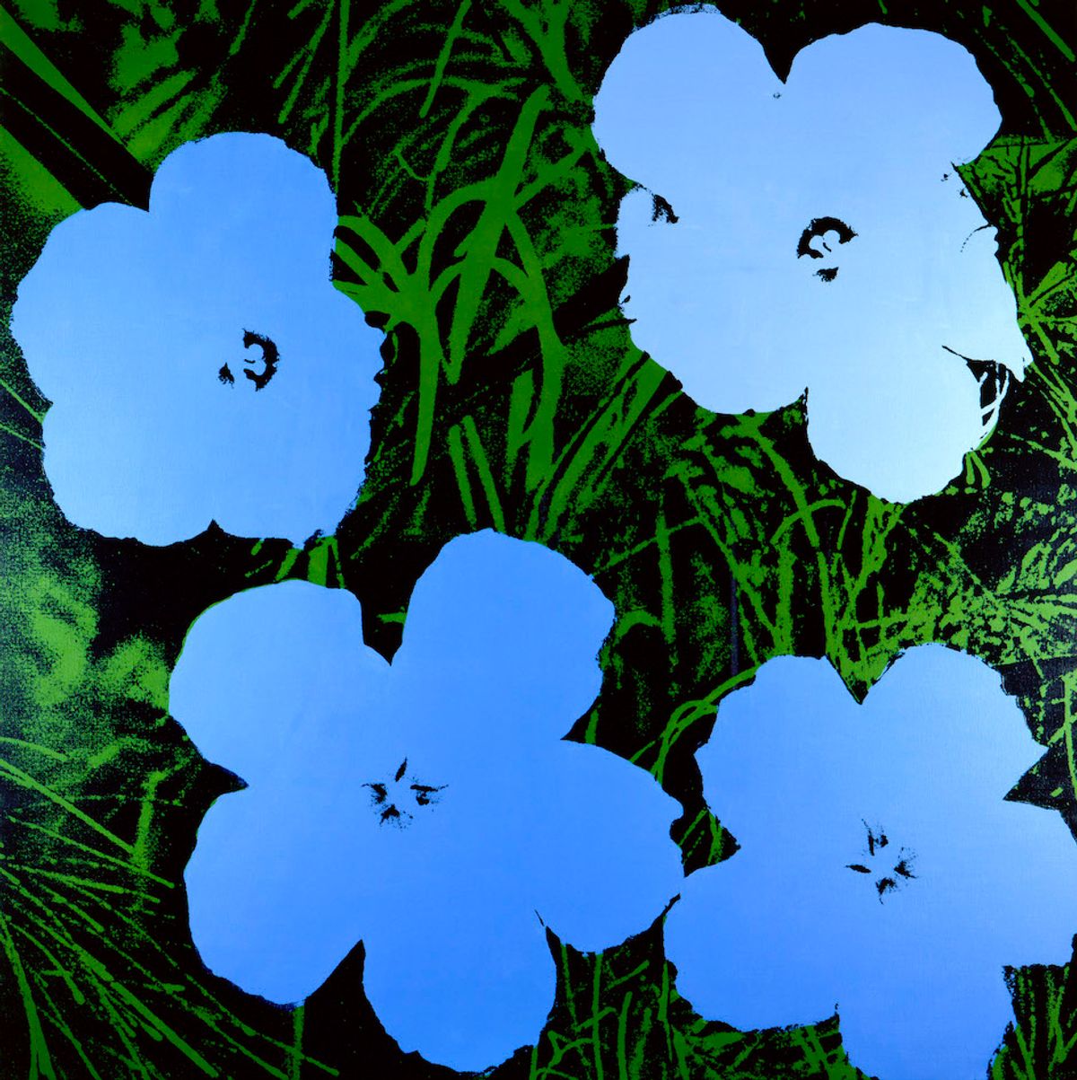 Elaine Sturtevant, Warhol Flowers, 1990, sérigraphie et acrylique sur toile, Staatliche Museen zu Berlin, Nationalgalerie. © Archive Paul Maenz/ Estate Sturtevant, Paris